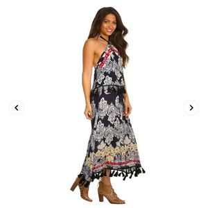 NWT RAGA Vanessa Dress, Navy Embroidered, Woven, Tassles, Size Small